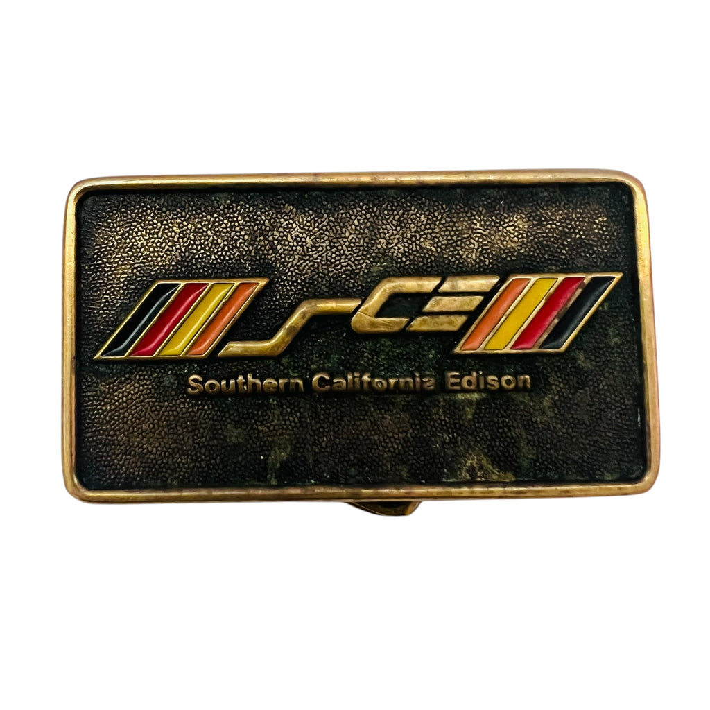 Vintage 1985 Southern California Edison Logo Brass Belt Buckle