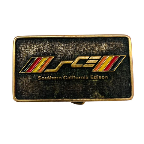 Vintage 1985 Southern California Edison Logo Brass Belt Buckle