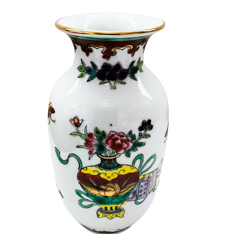 Vintage Chinese Porcelain w/Butterflies & Floral Art Gold Trim Vase