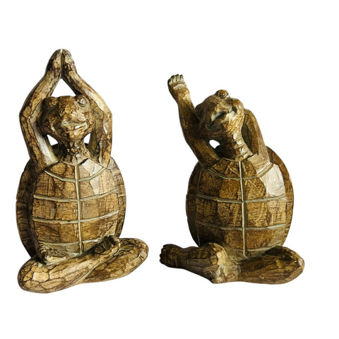 Vintage Faux Wood Brown Turtle Yoga Figurines