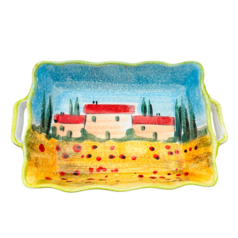 Vintage Italy Hand Painted Landscape Signed Michela Cookware Dish