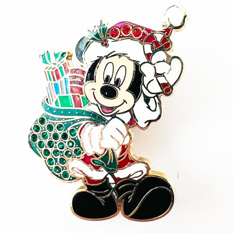 Disney Christmas Holiday Mickey Mouse Santa Jeweled Pin