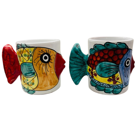Vietri Italy Kissing Fish Tail Handle Mugs -Set of 2