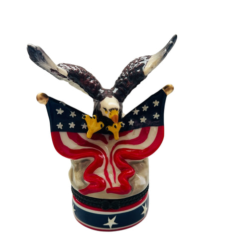 Vintage 1997 Patriotic Eagle Figurine with American Flag Trinket Box
