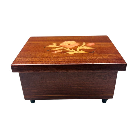 Vintage Reuge Swiss Musical Romeo & Juliet Wooden Jewelry Box with Floral Inlay