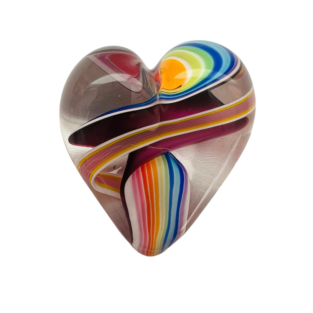 Steven Maslach Cuneo Furnace Rainbow Heart Art Glass Paperweight