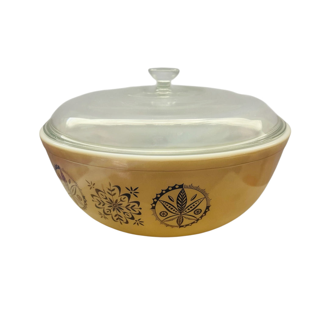 Vintage Pyrex Hex Signs Beige Bowl 404 Round Mixing Bowl w/Lid
