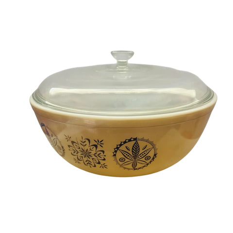 Vintage Pyrex Hex Signs Beige Bowl 404 Round Mixing Bowl w/Lid