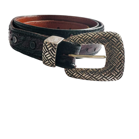 Vintage Douglas Magnus Santa Fe Genuine Ostrich Sterling Buckle Belt