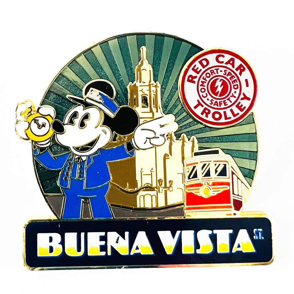 Disney Mickey Mouse Blue Uniform Red Car Trolley on Buena Vista Pin