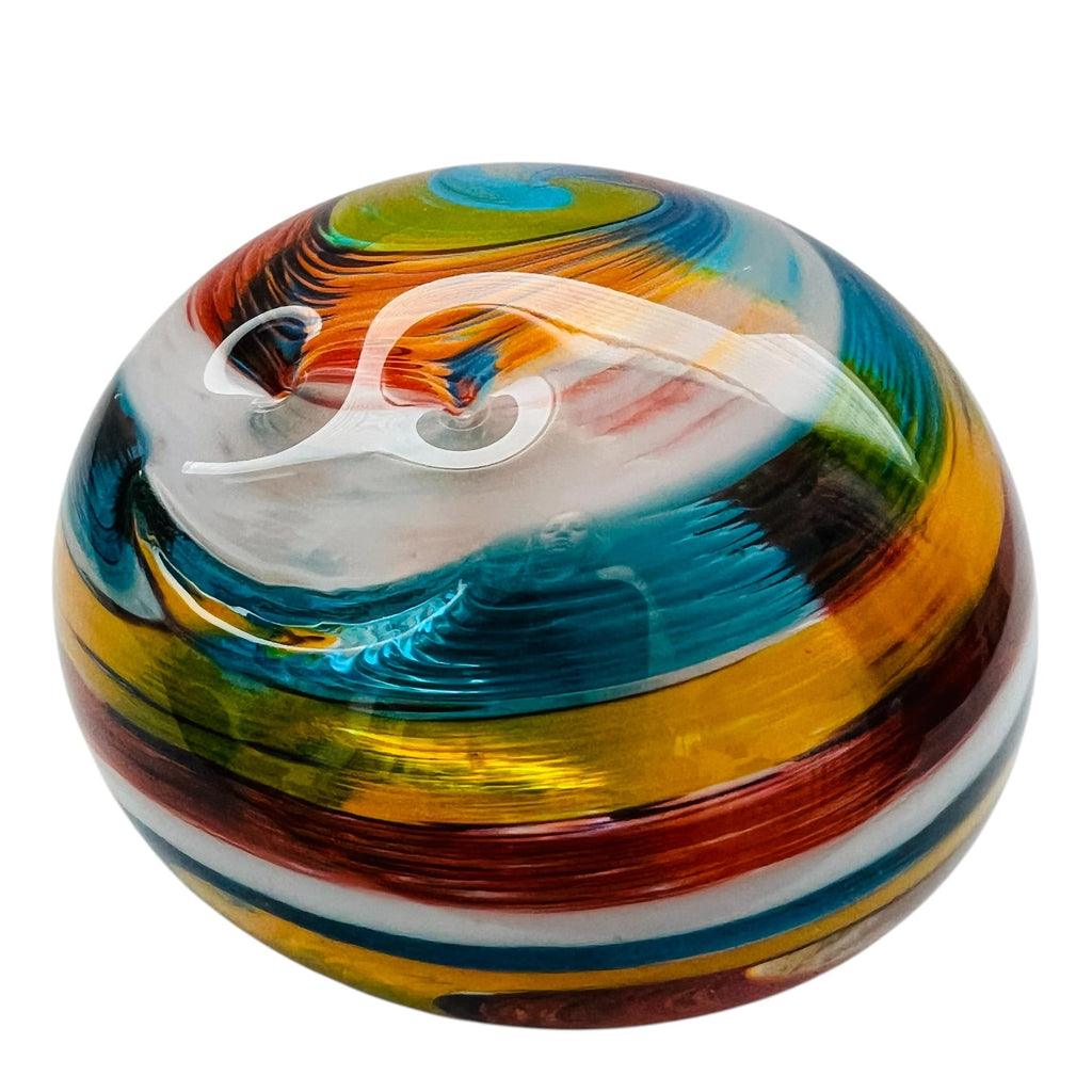 Vintage Swirl Striped Glass Art Orb Paperweight