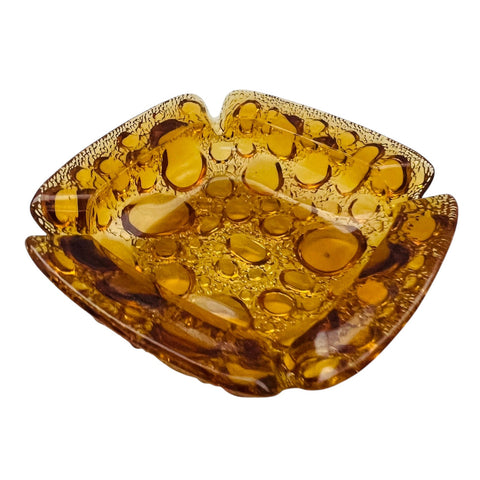 Vintage Amber Art Glass Bubble Ashtray