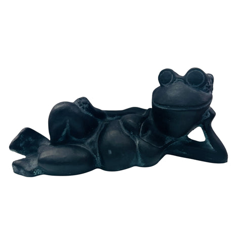 Vintage Frog Laying On Side Relaxed Sunbathing Flower Garden Statue