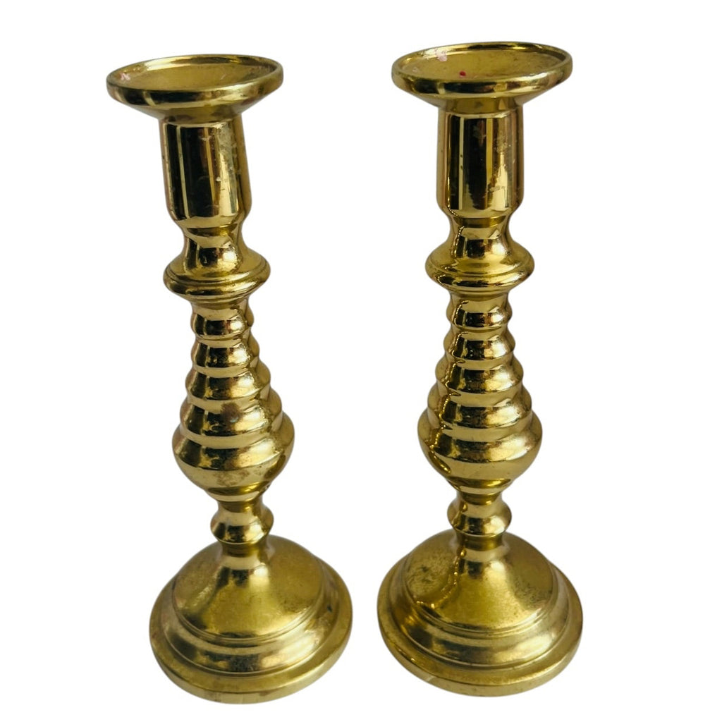 Vintage Gold Brass Decorative Candle Holders - Pair