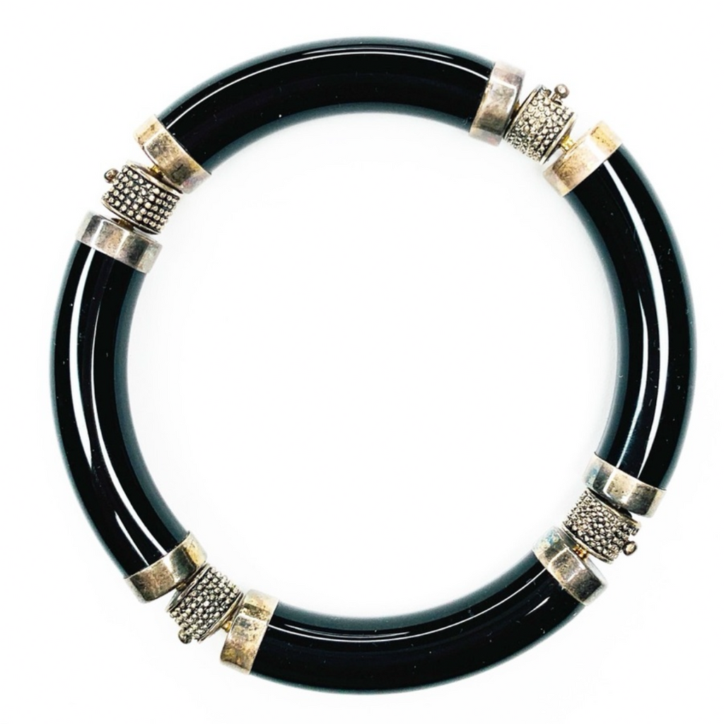 Stunning .925 Stamped Onyx Bangle Bracelet