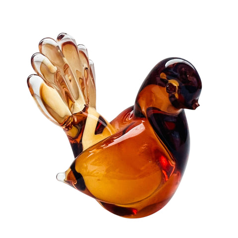 Vintage Art Glass Amber Orange Feather Bird