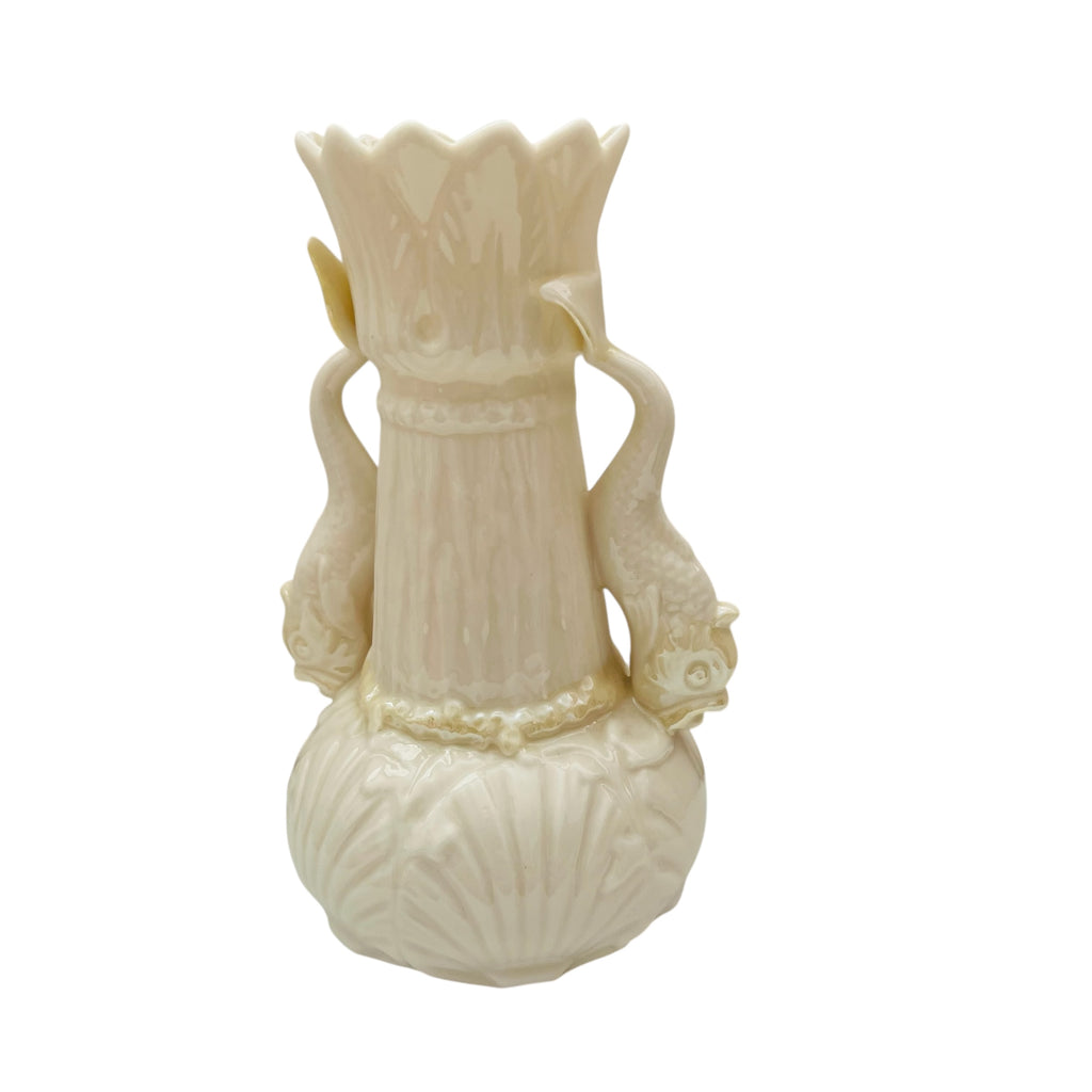 Vintage Belleek Ireland Shell Dolphin Double Handle Cream Vase