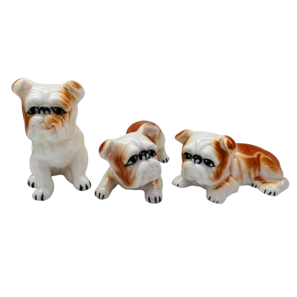 Vint Miniature Bone China English BullDog Figurine Let of 3 Made in Taiwan