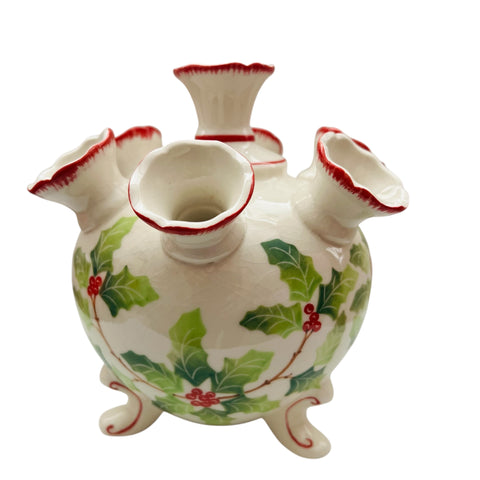 Vintage Andrea by Sadek Williamsburg Holly Berry Christmas Seven Tulip Vase