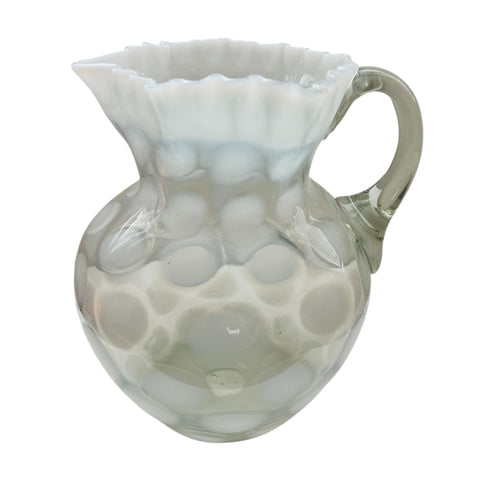 Vintage Fenton Art Glass Opalescent Large Dot Ruffled Pitcher