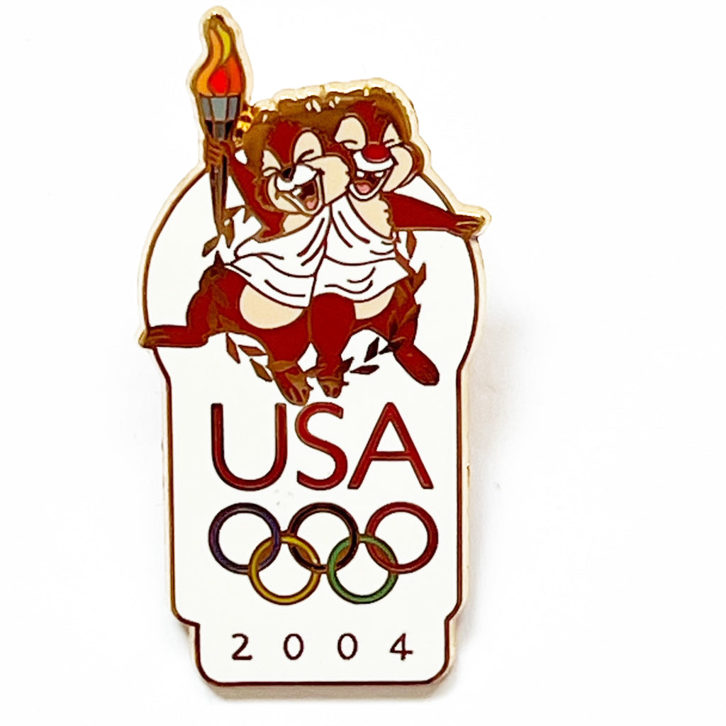 Disney USA Olympic Rings Logo Chip Dale Olympics Torch 2004 Pin