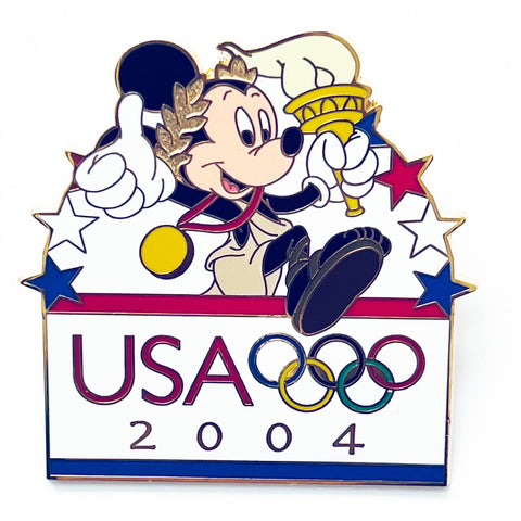 Disney WDW Mickey Mouse Olympics 2004 USA Torch Medal Pin