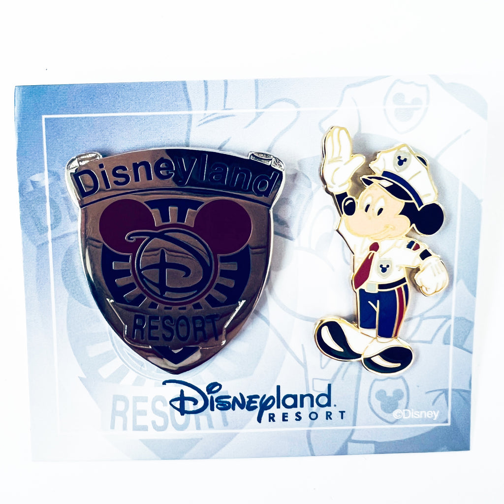 Disney Disneyland Police Security Officer Mickey Mouse & Mini Badge Cast Pin Set