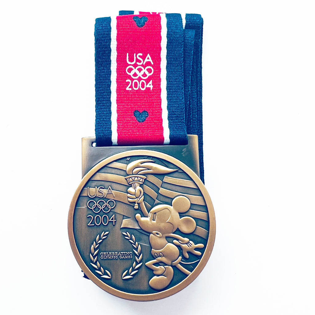 Disney Mickey USA 2004 Celebrating Olympic Games Gold Logo Medal Lanyard