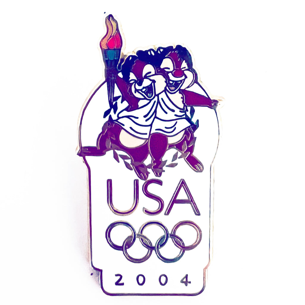 Disney USA Olympic Rings Logo Chip Dale Olympics Torch 2004 Pin