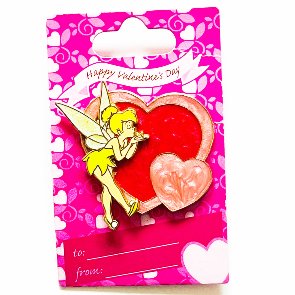 Disney Tinker Bell Blowing Kisses Two Pink Hearts Valentine's Day First Release Pin