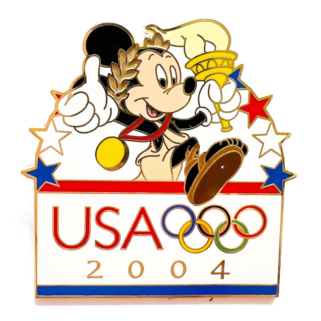 Disney WDW Mickey Mouse Olympics 2004 USA Torch Medal Pin