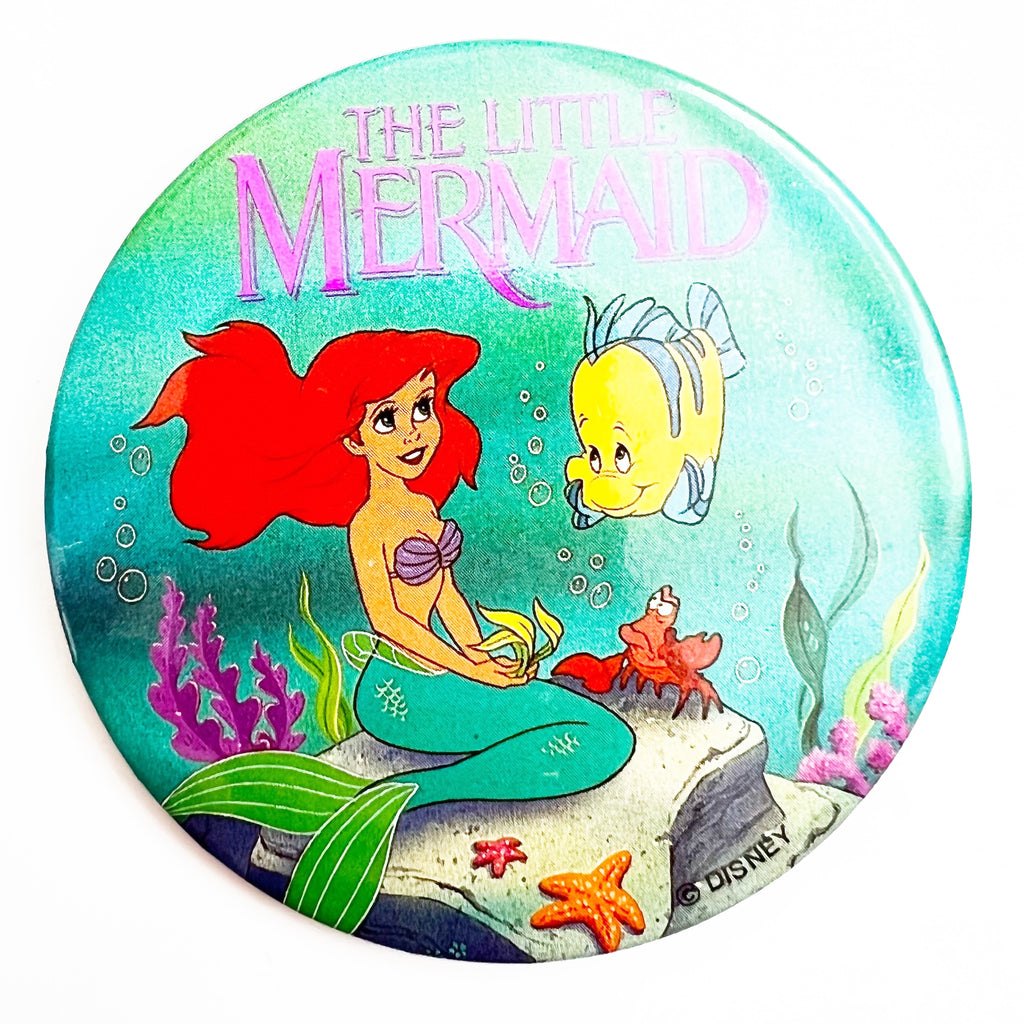 Disney The Little Mermaid Pin Back Button 3" Princess Ariel & Flounder