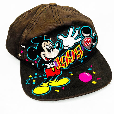 Vintage 1995 Disneyland Mickey Embroidered Graphic Snap Back The Happiest New Year Hat