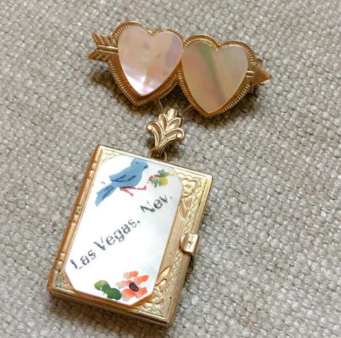 Vintage Mother Of Pearl Locket Pendent Pin Brooch