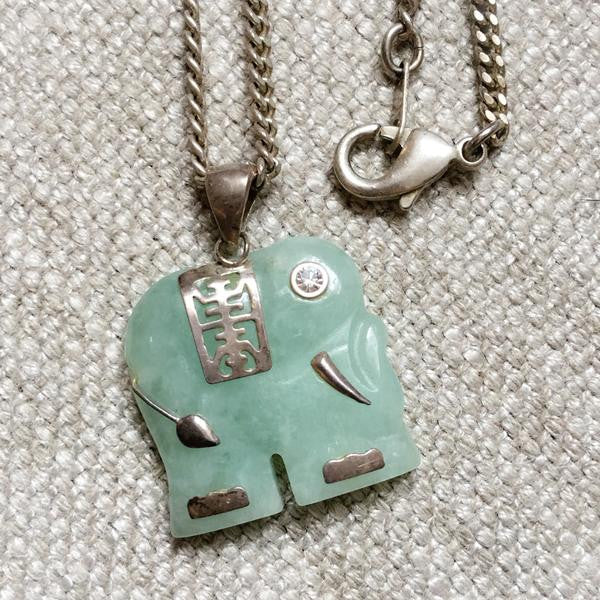 Vintage Elephant Jade Pendant Necklace