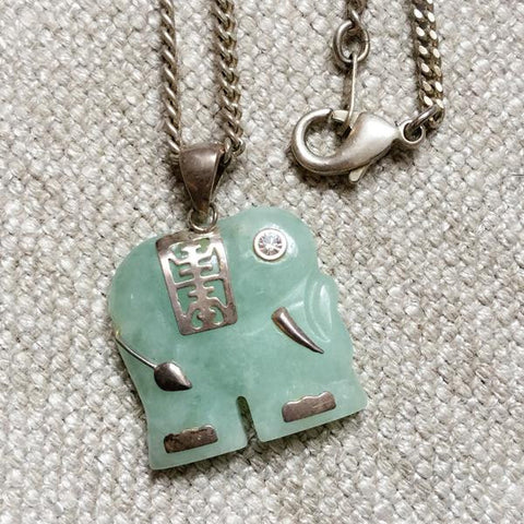 Vintage Elephant Jade Pendant Necklace