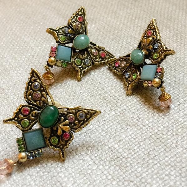 Vintage Butterfly Clip Earrings Brooch Set