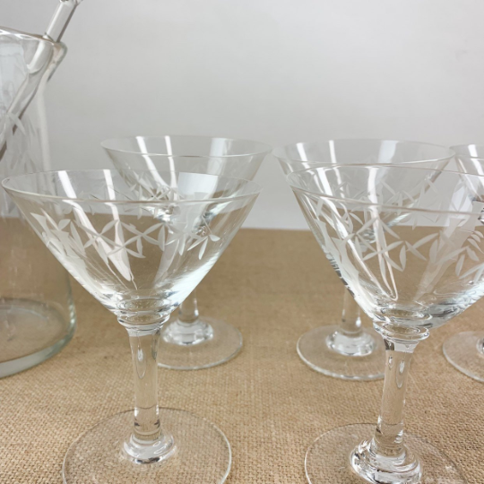 Lot of Noritake Crystal Glass Bamboo Etched Pilsner Barware