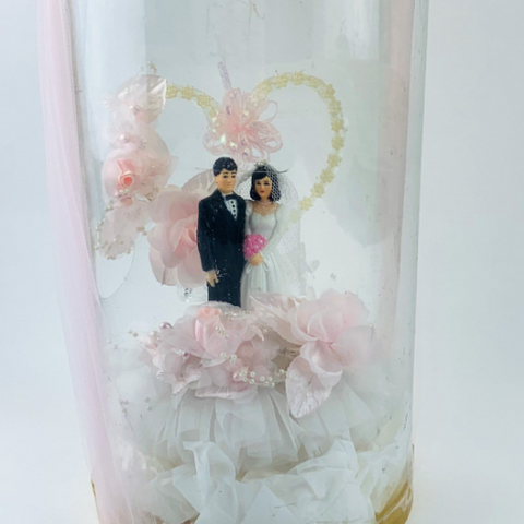 Vintage Wedding Bride Groom Cake Topper Heart Tulle  Platform