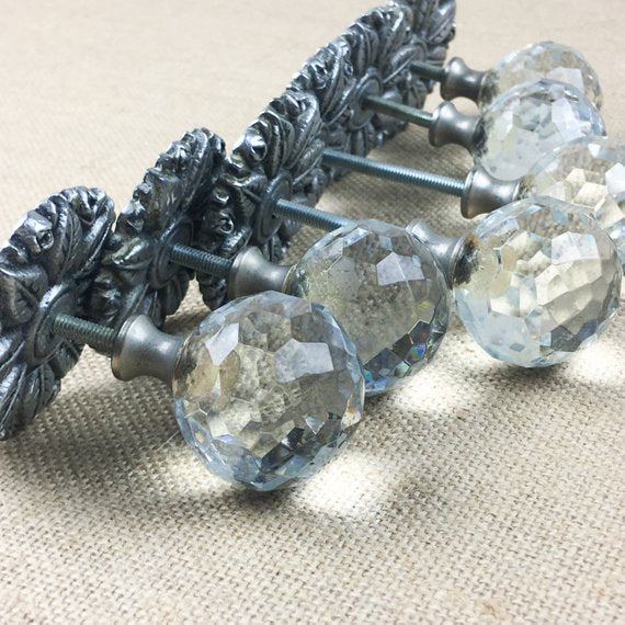 Vintage Decorative Crystall Knobs Restoration Hardware Plat Flower Design