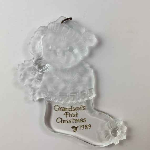 Vintage Hallmark 1989 Grandson's First Christmas Clear Acrylic Ornament
