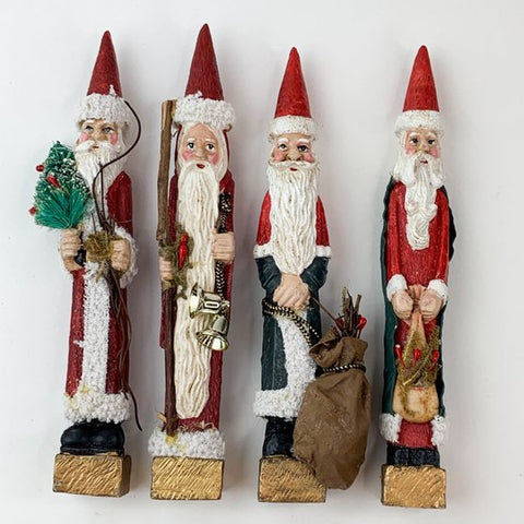 Vintage Pencil Santa Christmas Decoration Holly Tree Set of 4