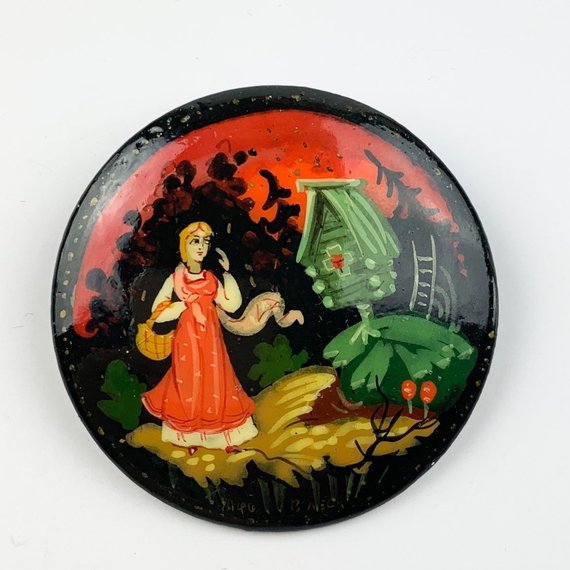 Vintage Hand Painted Russisn Fairy Tale Pin