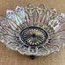 Vintage Iridescent Carnival Glass Bowl Petal Pattern w/ Metal Base