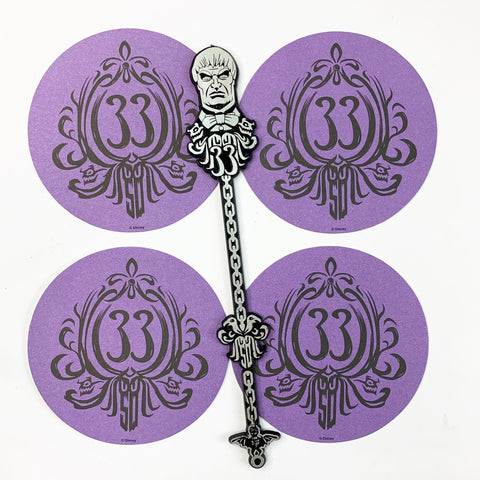 Disneyland CLUB 33 Haunted Mansion 50th 1 Swizzle Stick 4 Coasters