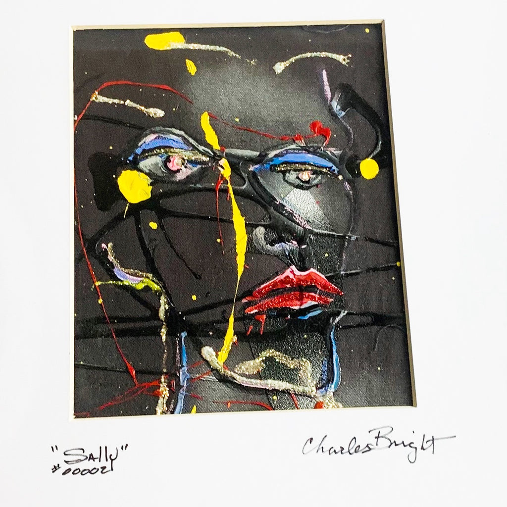 Charles Bright “Sally” Signed Artist Mirrored Glass Framed Art
