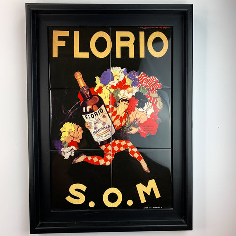 Florio SOM Marcello Dudovich Italian Ceramic Tile Framed Wall Art