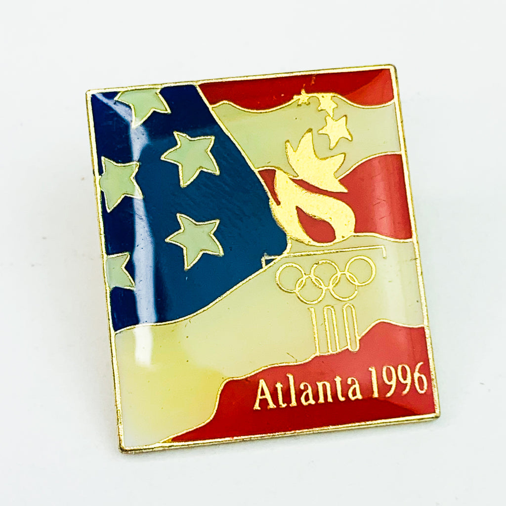 Vintage Atlanta 1996 Olympics Pin American Flag With Torch