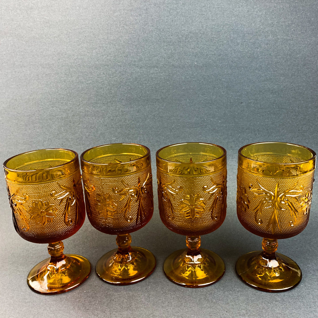 Vintage Tiara Indiana Amber Glass Goblet Cups