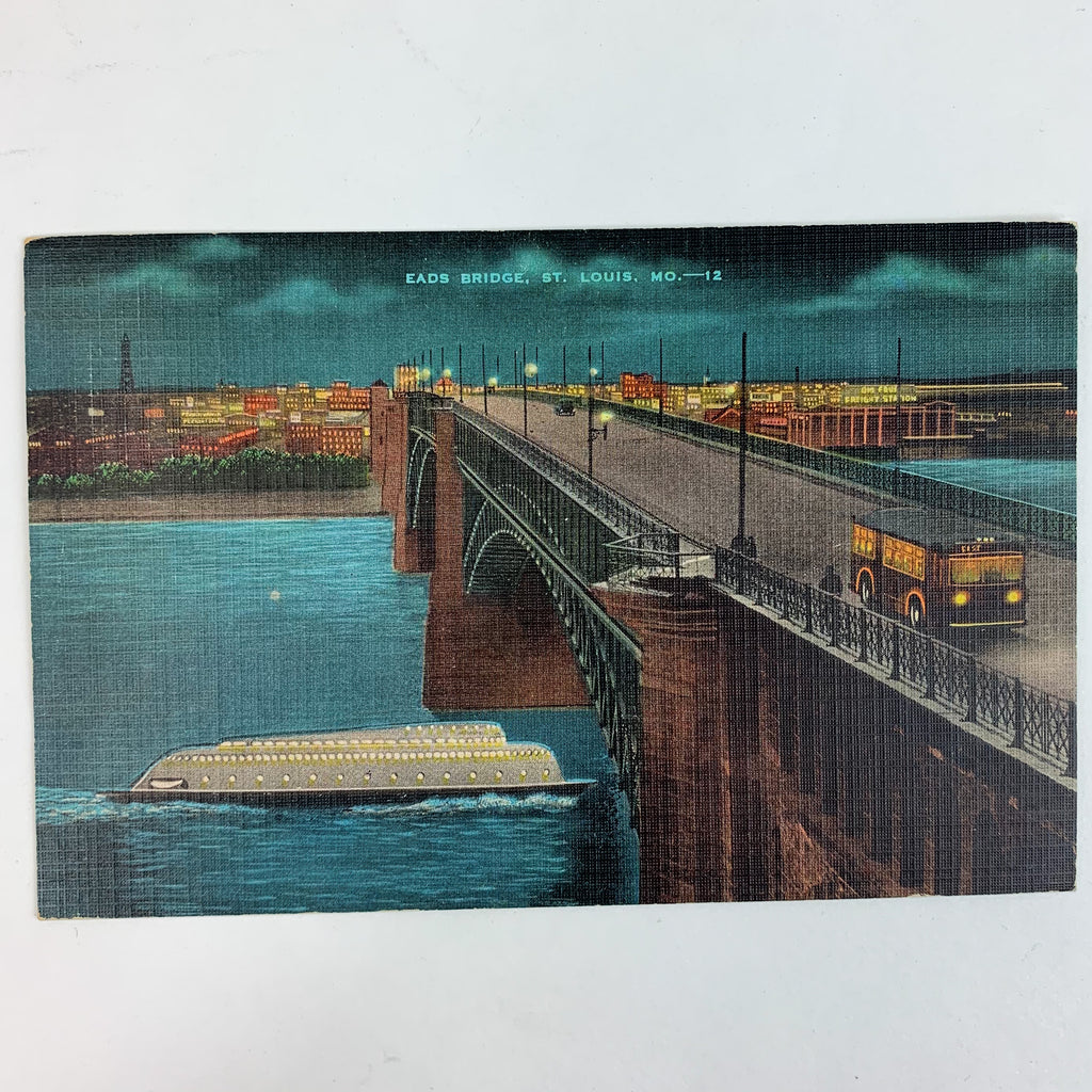 Eads Bridge St Louis Missouri Steamships Vintage Linen Postcard